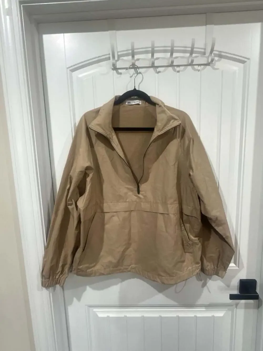 Zara Tan Half-Zip Mesh Lined Anorak Windbreaker Jacket Size S-M